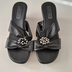 LAURA SCOTT Wedge Sandal Black Size 7.5